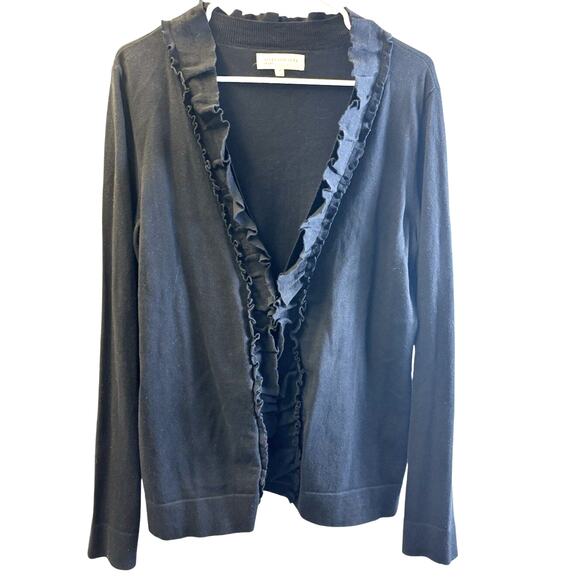 Jones New York Black Cardigan With Ruffle And Hook Closure M - Picture 1 of 6